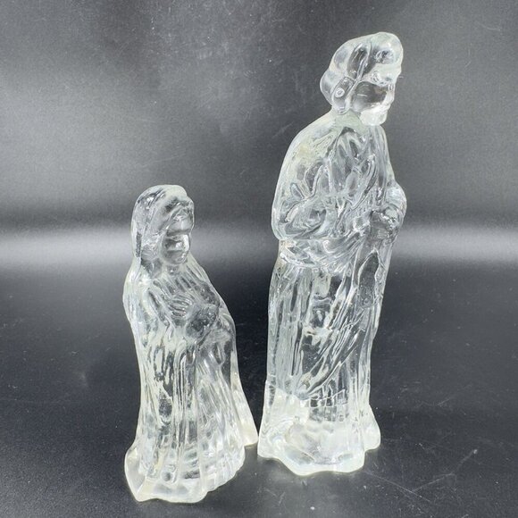 Vintage Clear Glass Joseph And Mary Nativity Figurine Set Holy Family Glassware - Picture 9 of 9